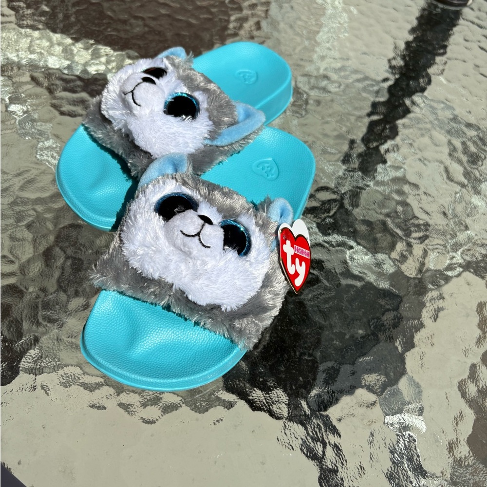 Ty Blue and Gray Plush Animal Slides/Slippers (11/13 US)